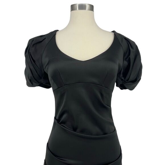 CACHE Puff Sleeve Ruched Satin Dress - Picture 6 of 11